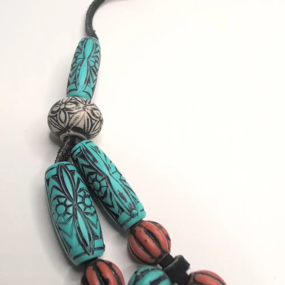 Tribal Style Faux Turquoise Beaded Necklace Surf‎ Beach Boho Fairy Coquette